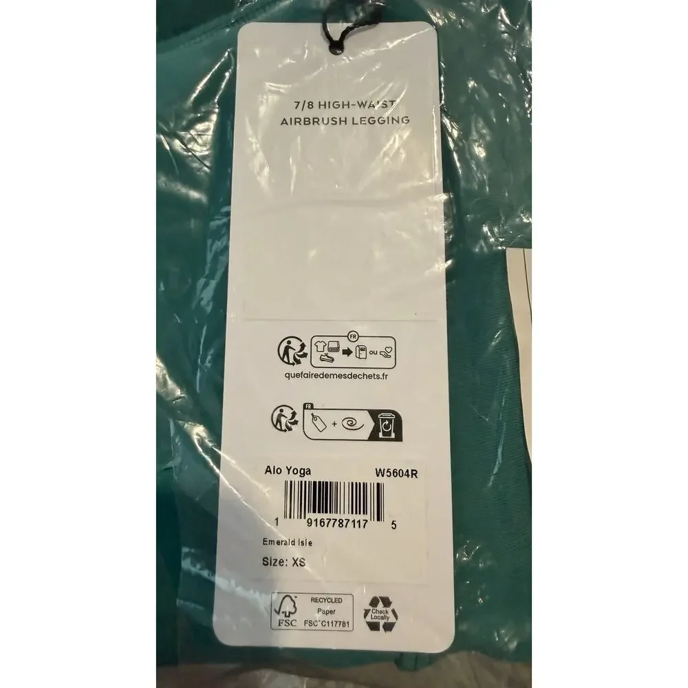 NWT Alo Yoga Airbrush 7/8 High-Waist Ankle Leggings- Emerald Isle -Solid Logo XS